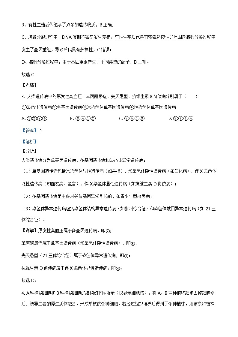 精品解析：山东省泰安市新泰市二中2019-2020学年高一下学期期末生物试题02