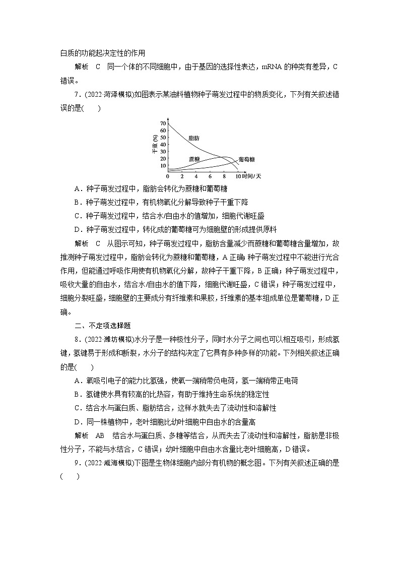 2023届高考生物二轮复习细胞的分子组成作业含答案第3页