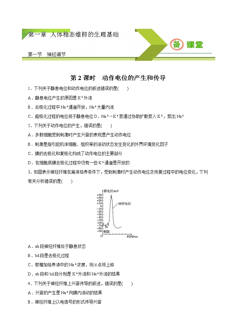 1.1.2精编动作电位的产生和传导（精编课件+同步练习）精编高二生物同步备课系列（新苏教版（2019）选择性必修1）01