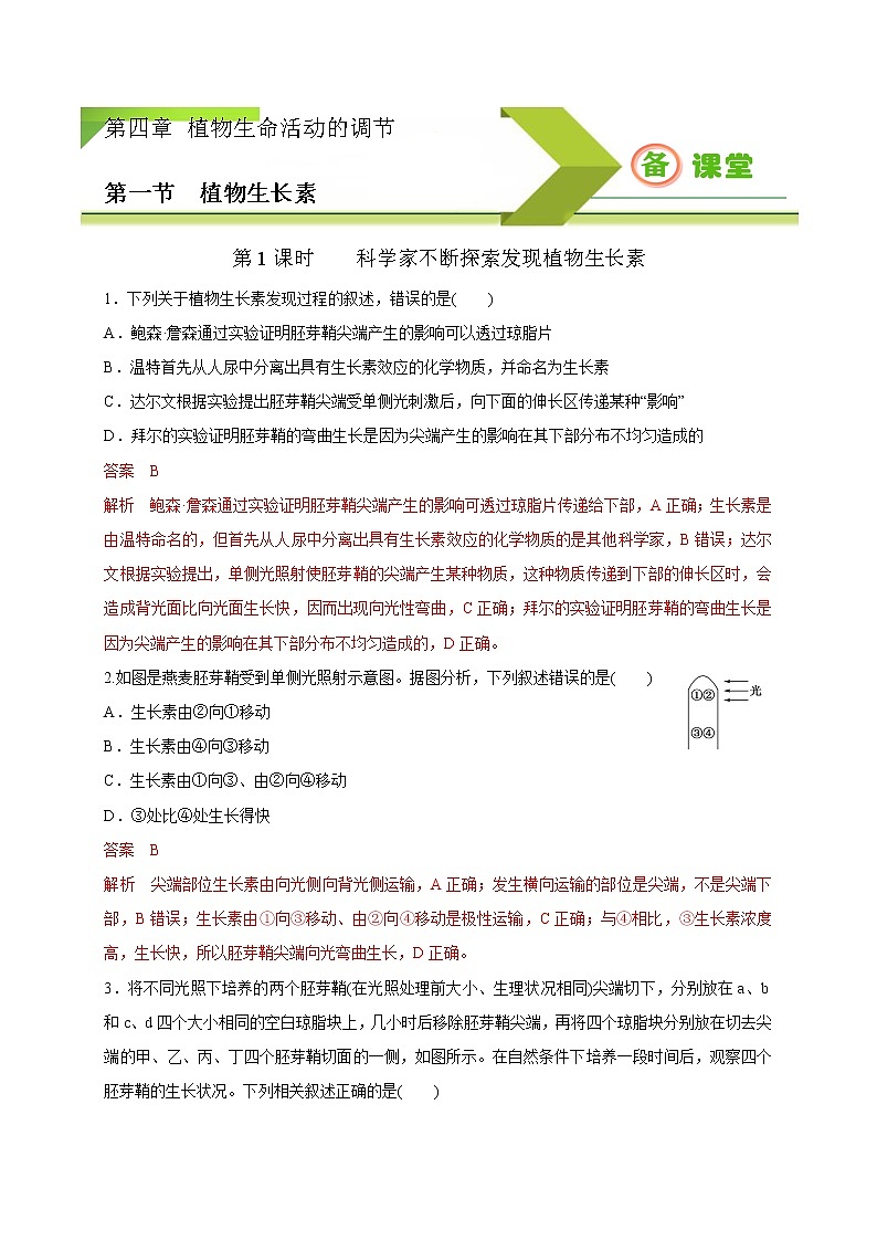 4.1.1精编科学家不断探索发现生长素（精编课件+同步练习）精编高二生物同步备课系列（新苏教版（2019）选择性必修1）01