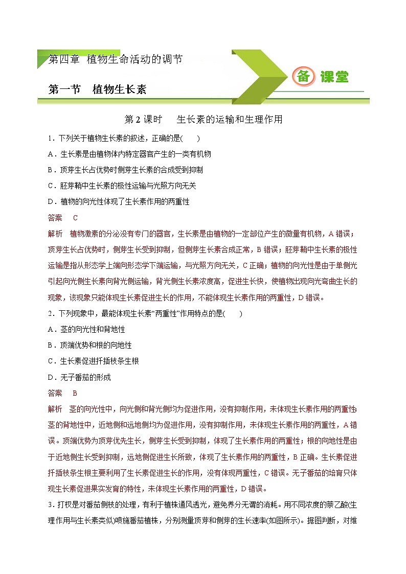 4.1.2精编生长素的运输和生理作用（精编课件+同步练习）精编高二生物同步备课系列（新苏教版（2019）选择性必修1）01