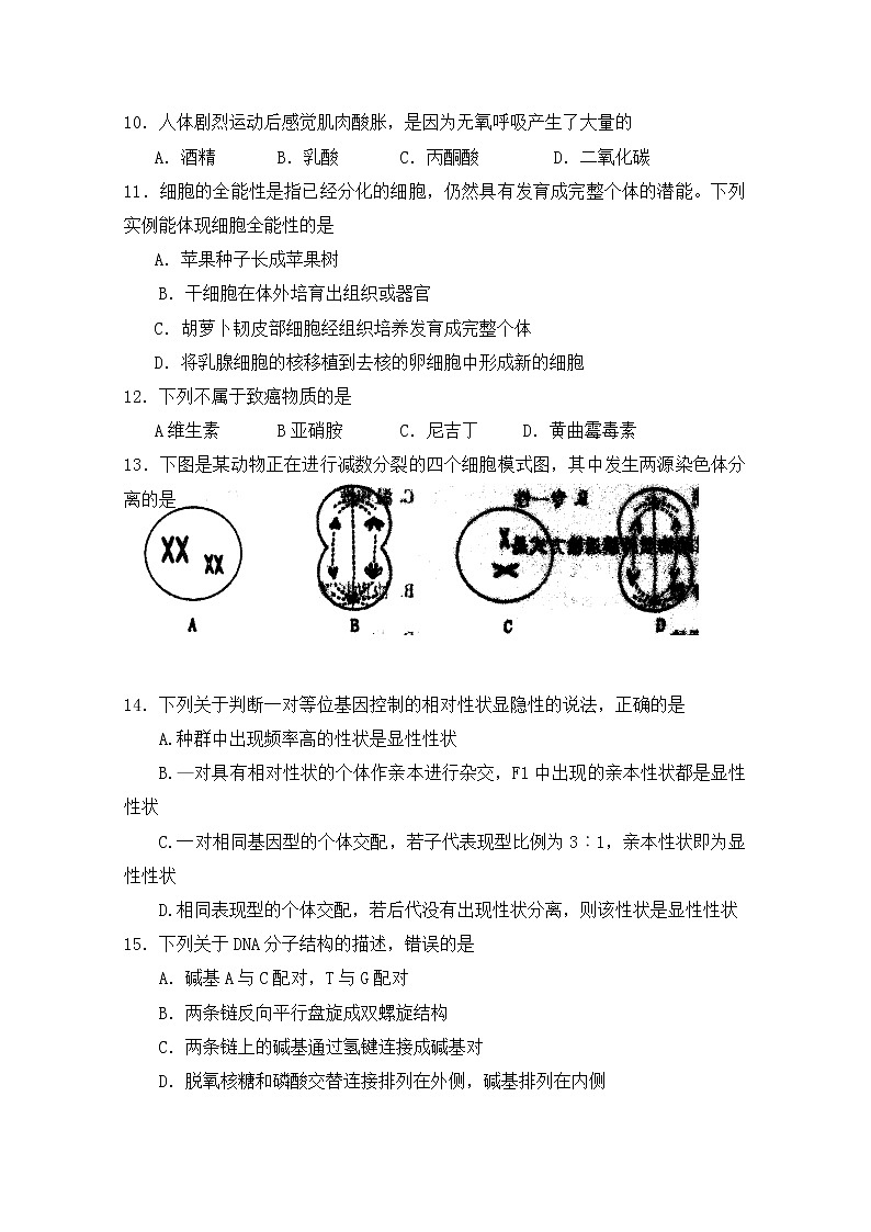 2019-2020学年福建省连城县第一中学高二下学期期中考试生物（学考）试题 Word版02