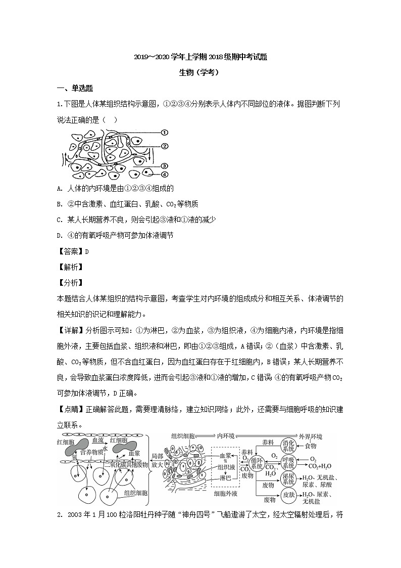 2019-2020学年广东省佛山市一中高二上学期期中考试生物试题（学考） 解析版01