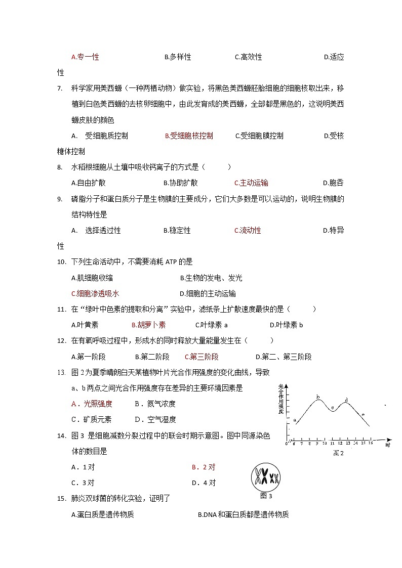 2019-2020学年广西桂林市第十八中学高二上学期期中考试生物（文）试题 Word版02