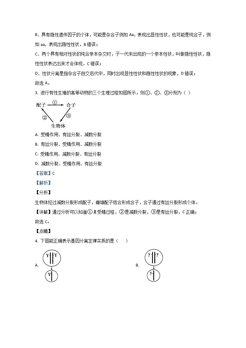 2020-2021学年陕西省西安市长安区一中高二上学期期中考试生物（文）试题 解析版第2页