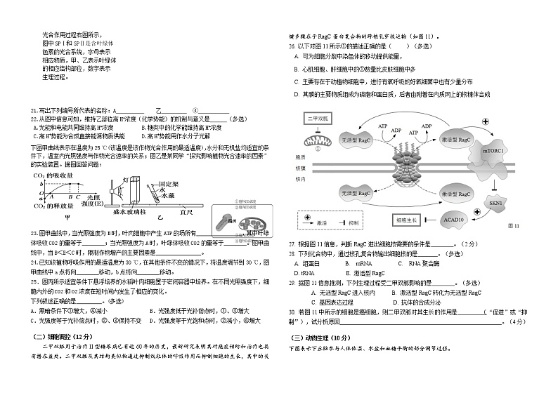 2021-2022学年上海市高二上学期生物等级考开学模拟检测试题4 Word版第3页