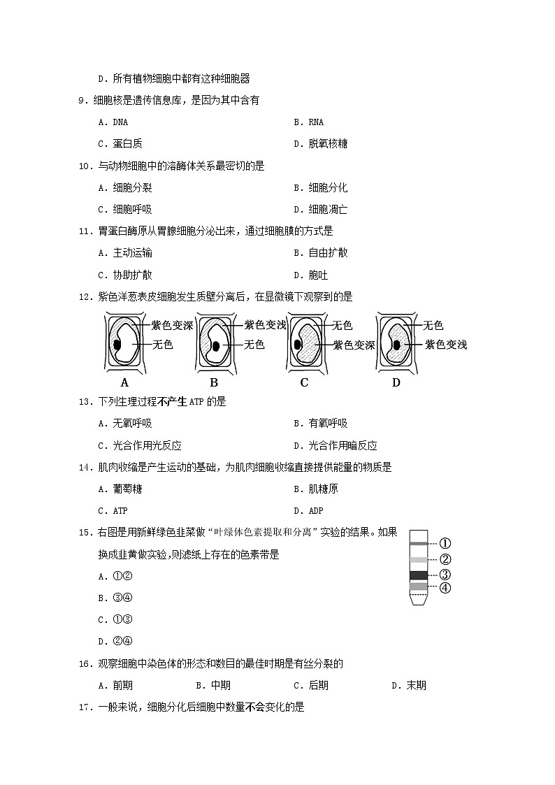 2019-2020学年江苏省南通第一中学高二上学期必修模拟考试生物试题 Word版第2页