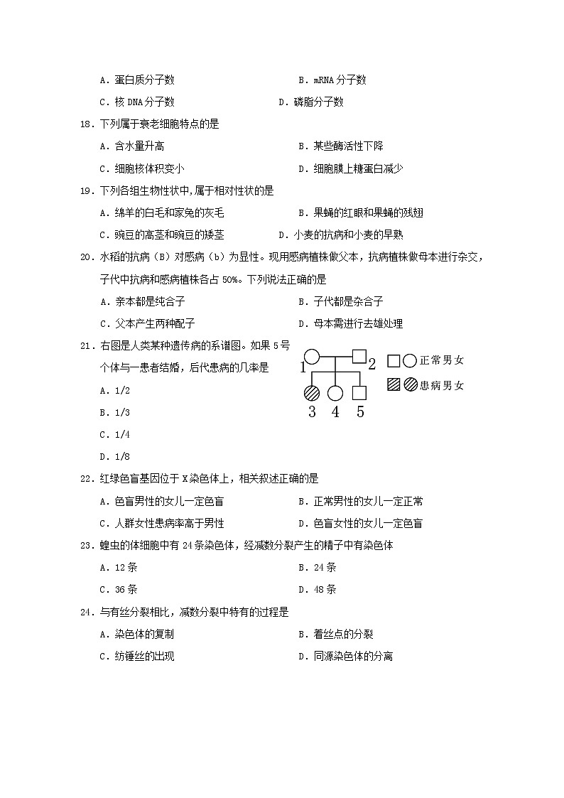 2019-2020学年江苏省南通第一中学高二上学期必修模拟考试生物试题 Word版第3页
