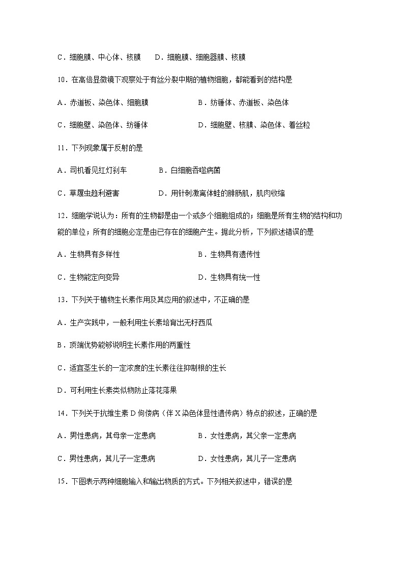 2019-2020学年浙江省杭州市西湖高级中学高二12月月考生物试题（学考） word版第3页