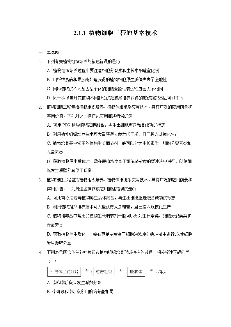 2.1.1植物细胞工程的基本技术（课件+练习）高二生物（人教版2019选择性必修3）01