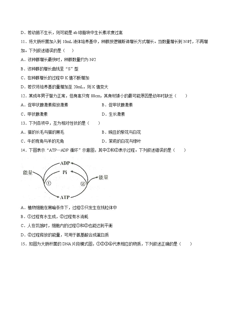 浙江省慈溪市2020年6月高中学考模拟生物试题 Word版03