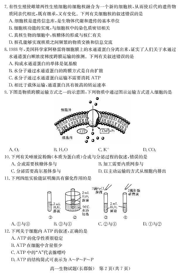 湖南省2021年普通高中学业水平考试合格性考试模拟试题（高一）生物试题 PDF版第3页