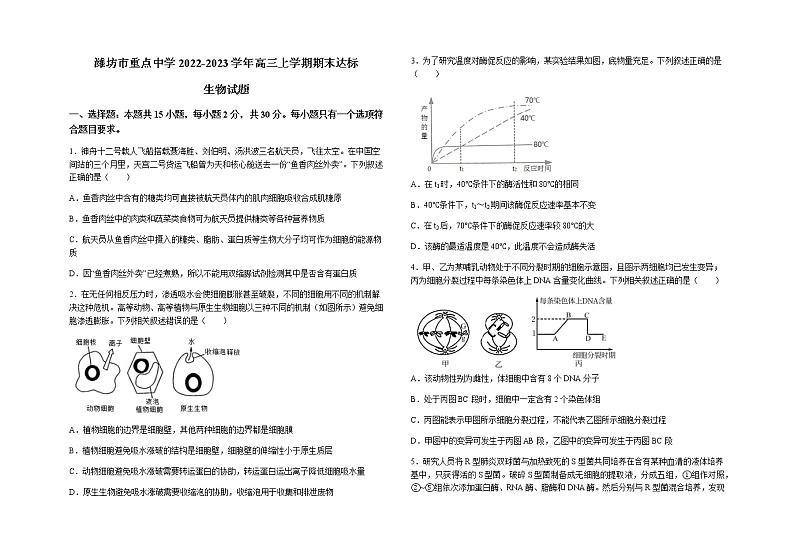 2022-2023学年山东省潍坊市重点中学高三上学期期末达标生物学试题含答案01