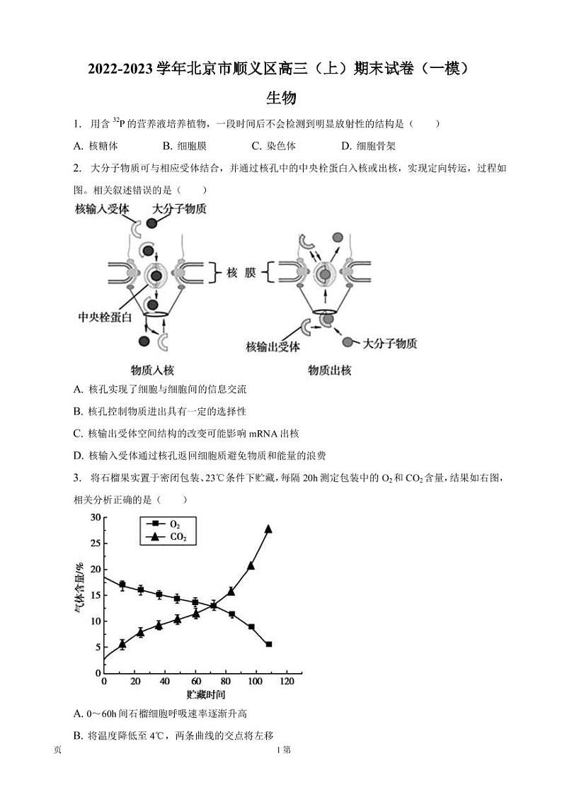 2022-2023学年北京市顺义区高三上学期期末生物试卷（一模）PDF版含答案01