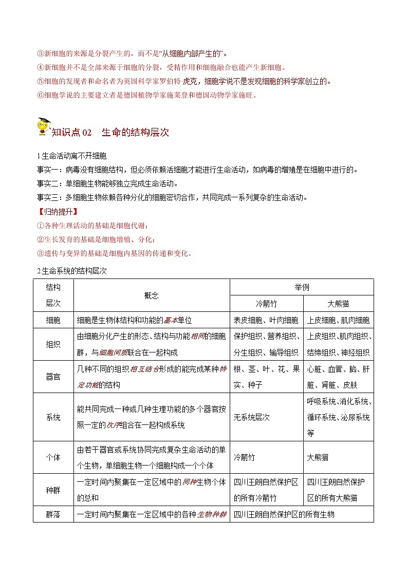 1.1 细胞是生命活动的基本单位（教师版）-高一生物同步精品讲义（人教2019必修1）第2页