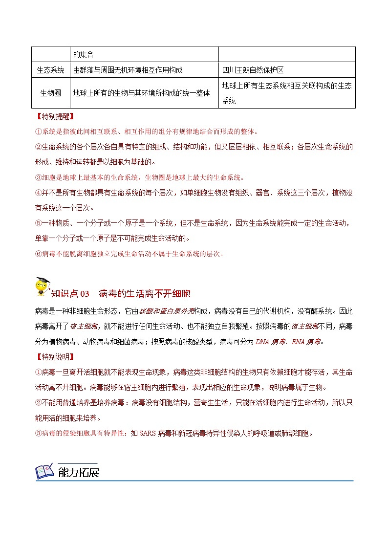 1.1 细胞是生命活动的基本单位（教师版）-高一生物同步精品讲义（人教2019必修1）第3页