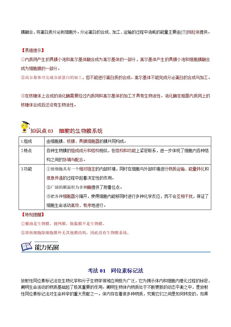 3.2 细胞器之间的分工合作（第2课时）（教师版）-高一生物同步精品讲义（人教2019必修1）第2页