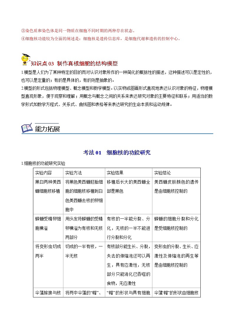 3.3 细胞核的结构和功能（学生版）-高一生物同步精品讲义（人教2019必修1）第3页