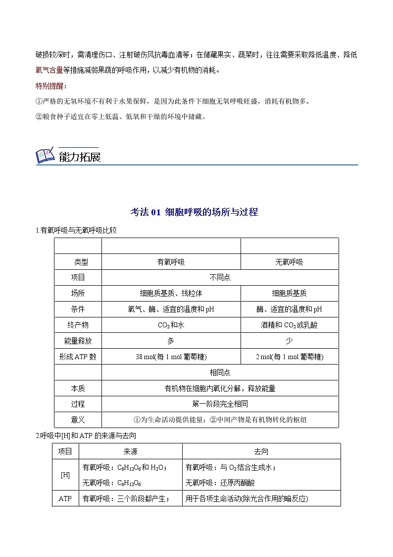 5.3 细胞呼吸的原理和应用（第2课时）（教师版）-高一生物同步精品讲义（人教2019必修1）03