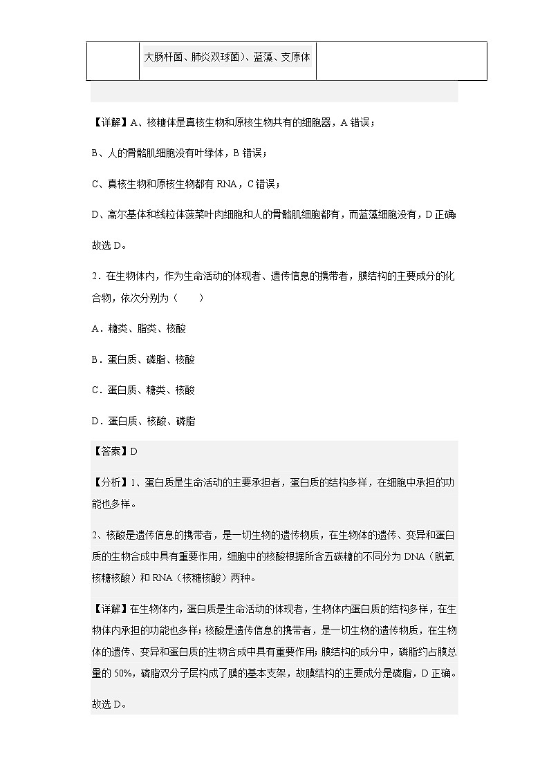 2020-2021学年河北省唐山市乐亭二中高一上学期期中生物试题含解析02