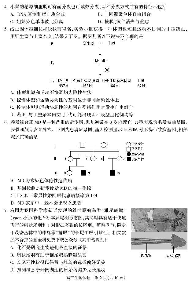 2023北京顺义区高三第一次统练生物试题PDF版含答案02