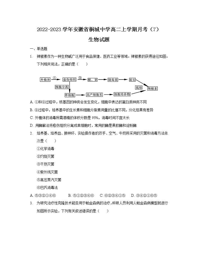 2022-2023学年安徽省桐城中学高二上学期月考（7）生物试题（解析版）第1页