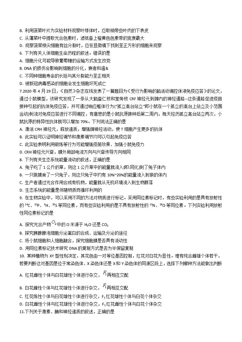 2022-2023学年内蒙古赤峰市高三上学期期末考试生物学试题（word版）第2页