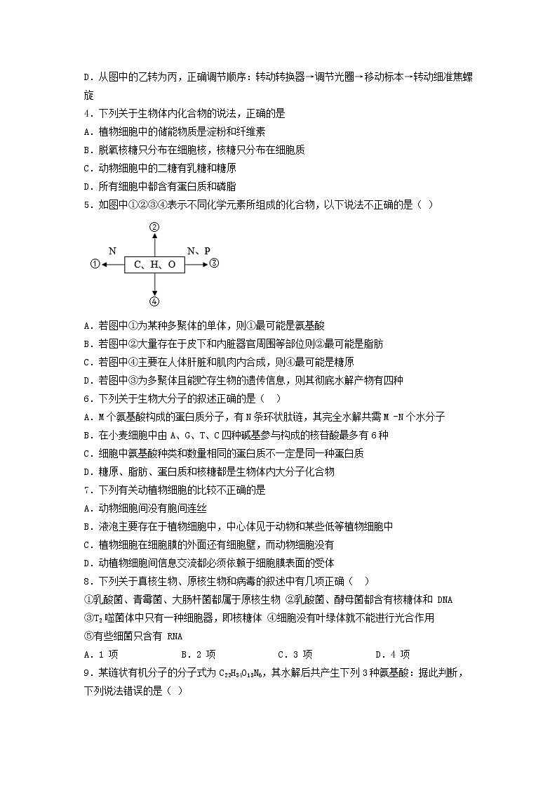 2022_2023学年山西省大同市第一中学高一上学期期中考试生物试卷02