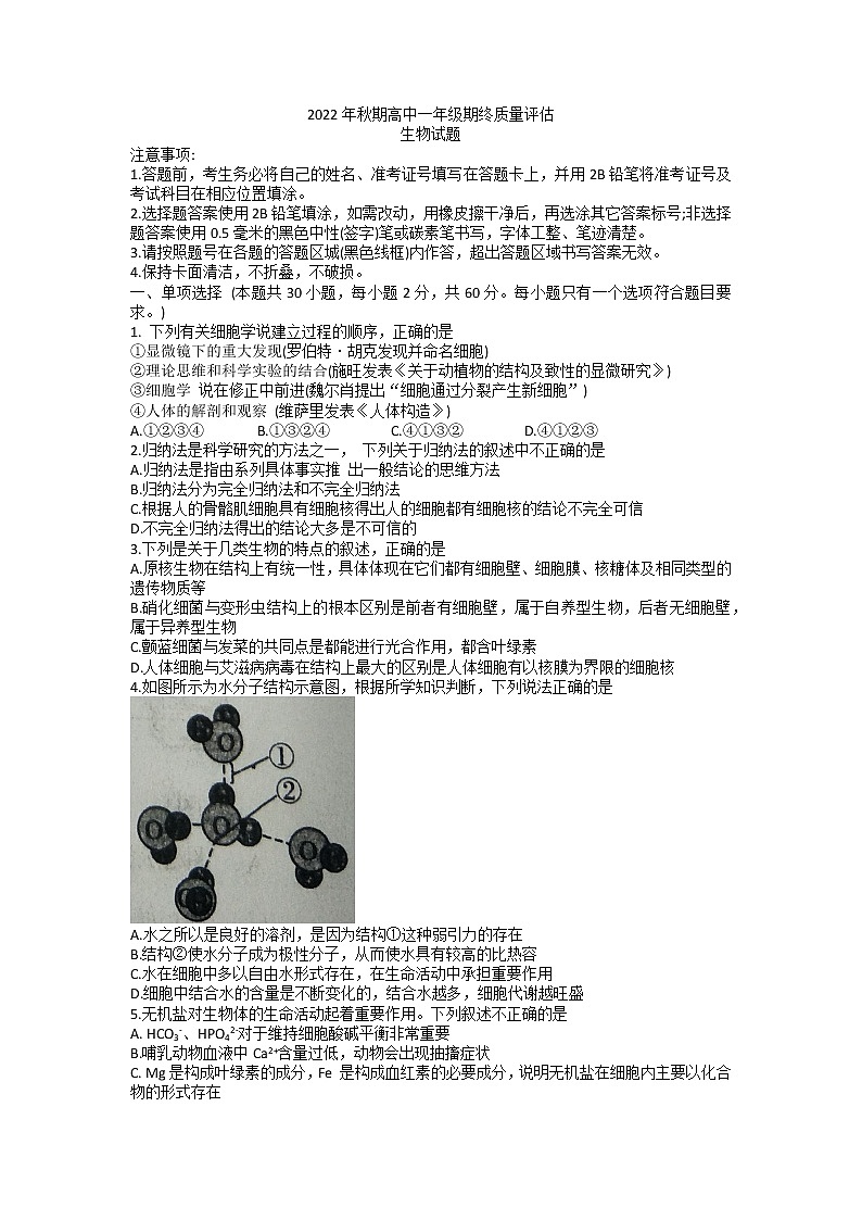 2022-2023学年河南省南阳市高一上学期期末质量评估生物试题01