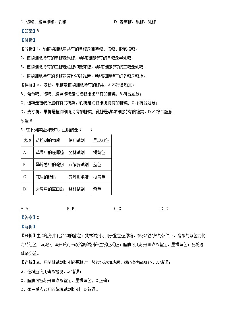 2022-2023学年湖北省武汉市新洲区一中高一上学期期末生物试题（解析版）03