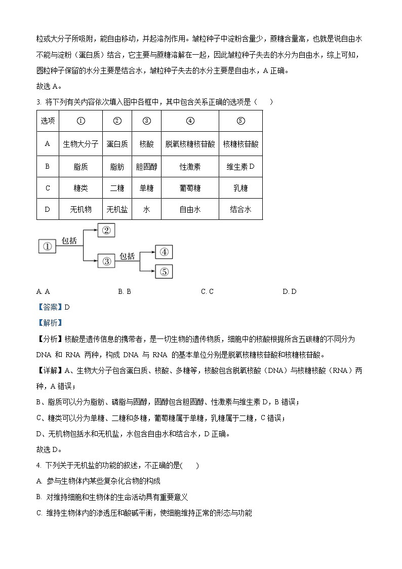 2022-2023学年山东师范大学附属中学高一上学期期末生物试题（解析版）第2页