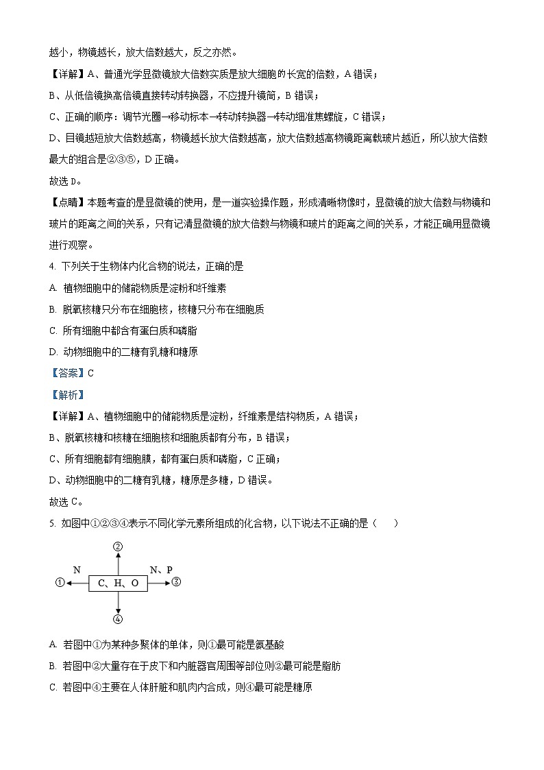 2022-2023学年山西省大同市一中高一上学期期中生物试题（解析版）03