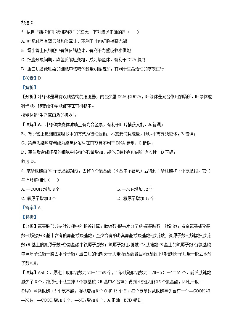 2022-2023学年山西省朔州市高一上学期期末生物试题（解析版）03