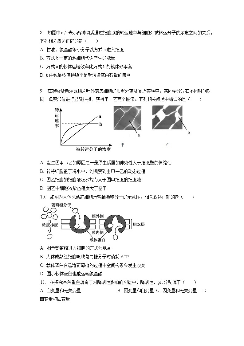 2022-2023学年江苏省南通市如皋市高一（上）期末生物试卷（含答案解析）02