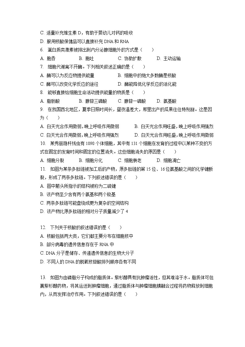 2022-2023学年辽宁省大连市高一（上）期末生物试卷（含答案解析）第2页