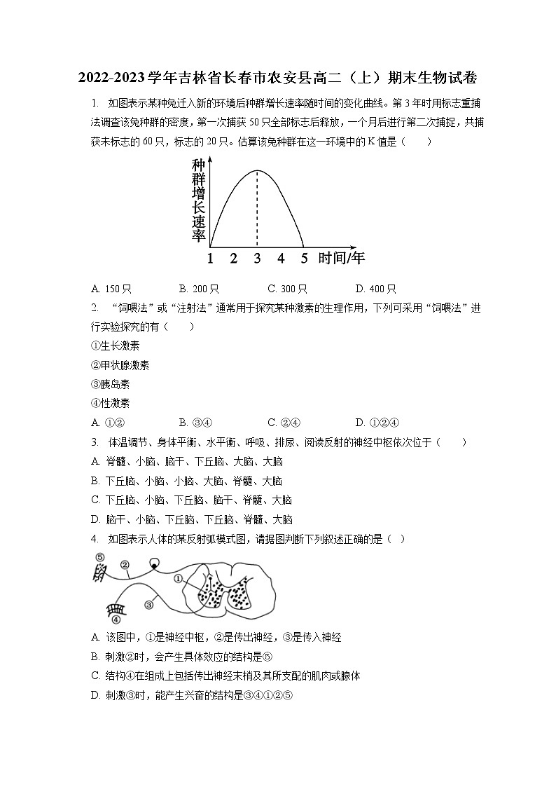 2022-2023学年吉林省长春市农安县高二（上）期末生物试卷(含答案解析)01
