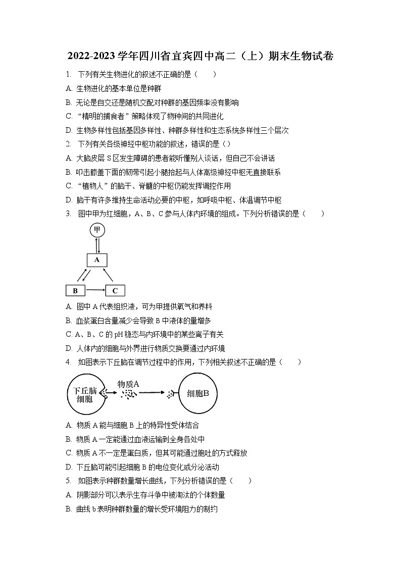 2022-2023学年四川省宜宾四中高二（上）期末生物试卷（含答案解析）01