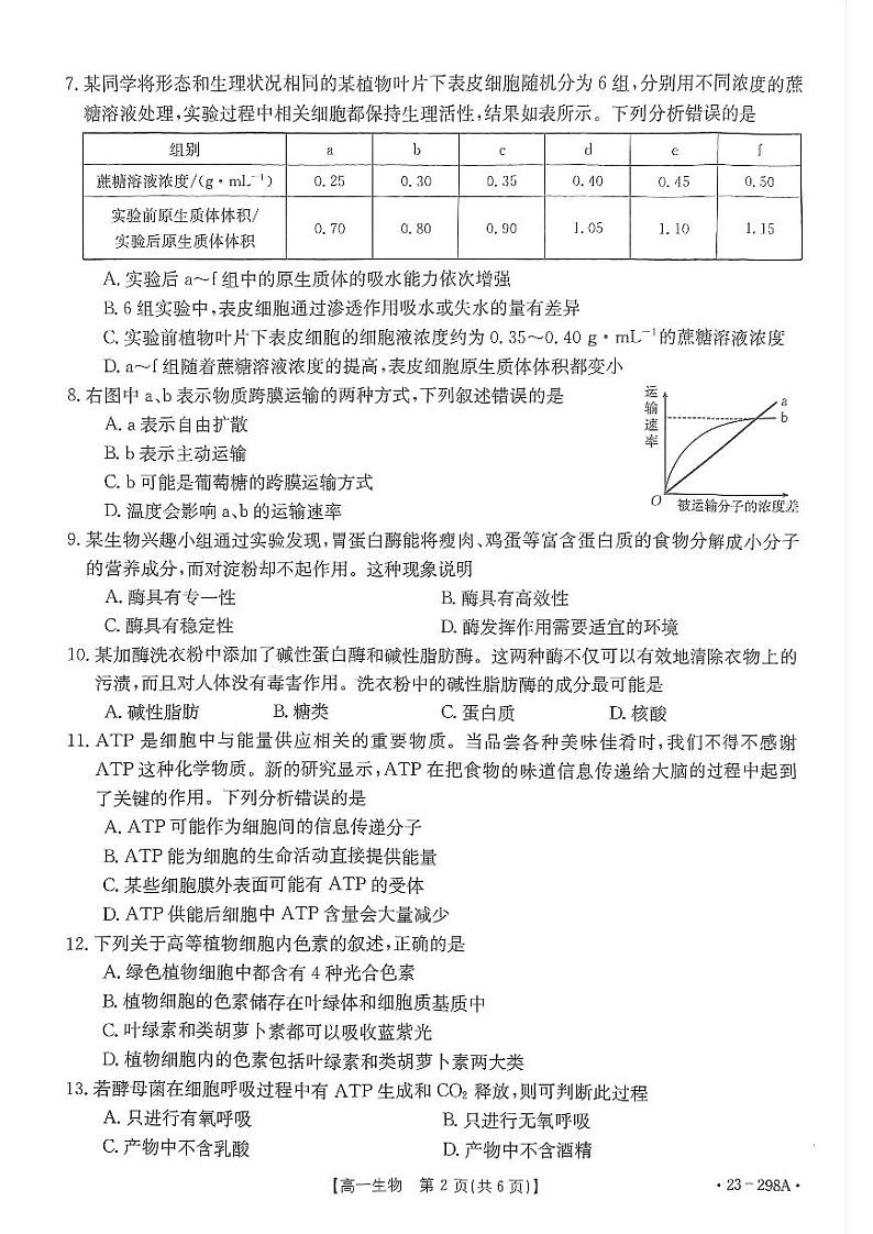 2022-2023学年河南省高一下学期开学考试生物试题PDF版第2页