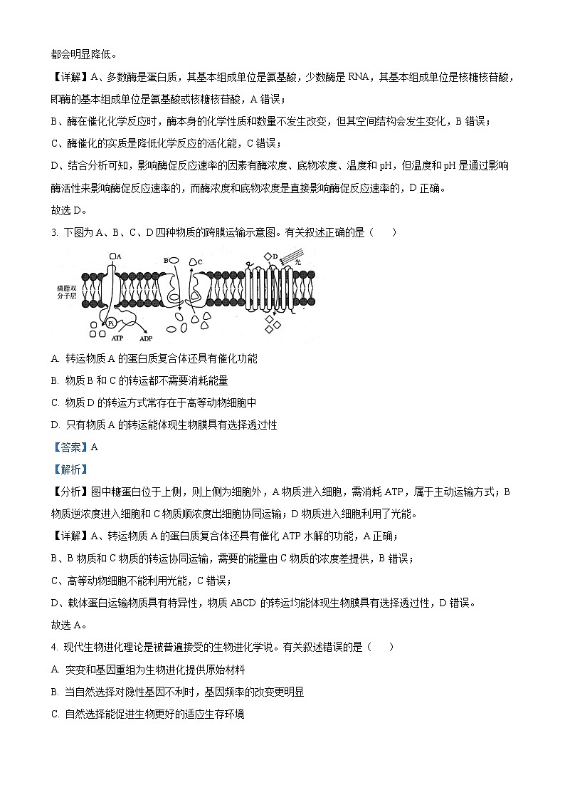 2021-2022学年江苏省苏北四市（徐州、淮安、宿迁、连云港）高三上学期期末调研考试  生物试题（解析版）02