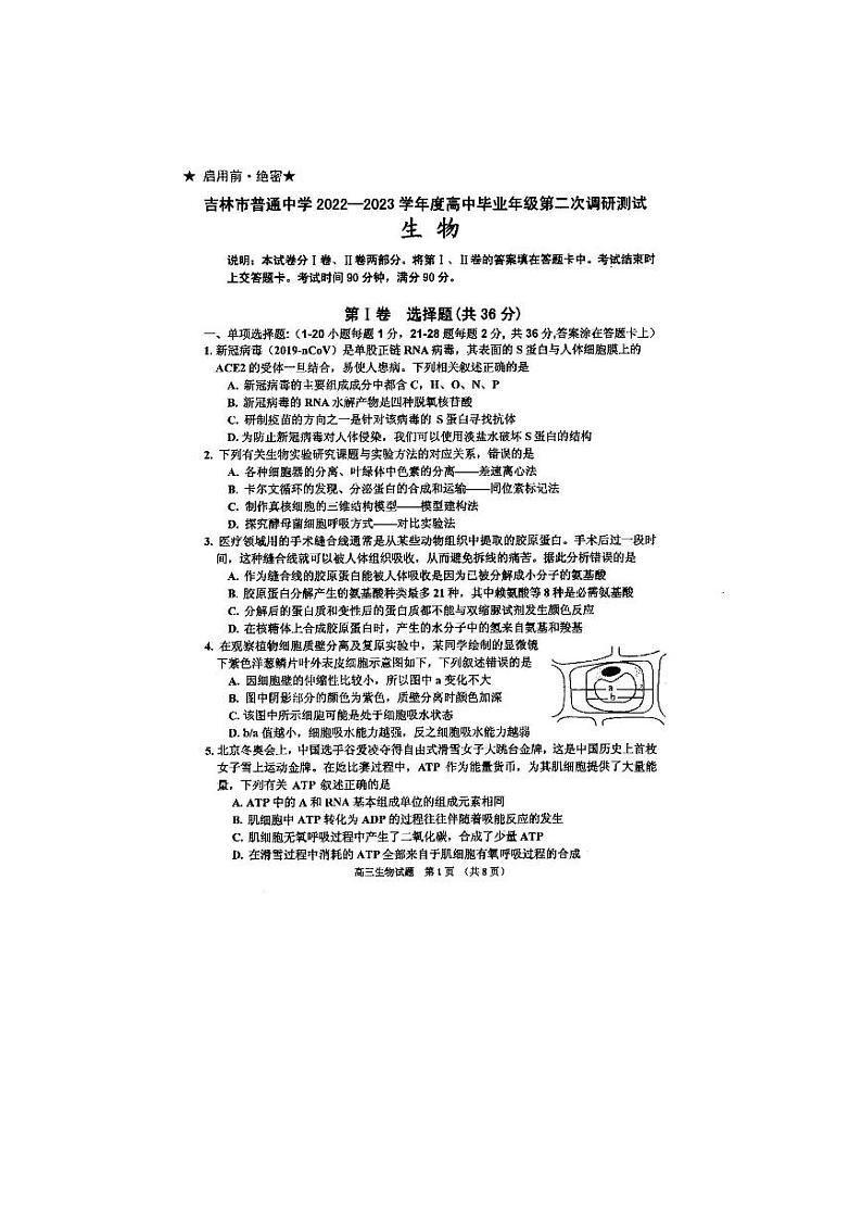 2023普通中学高三第二次调研测试生物试题PDF版含答案01