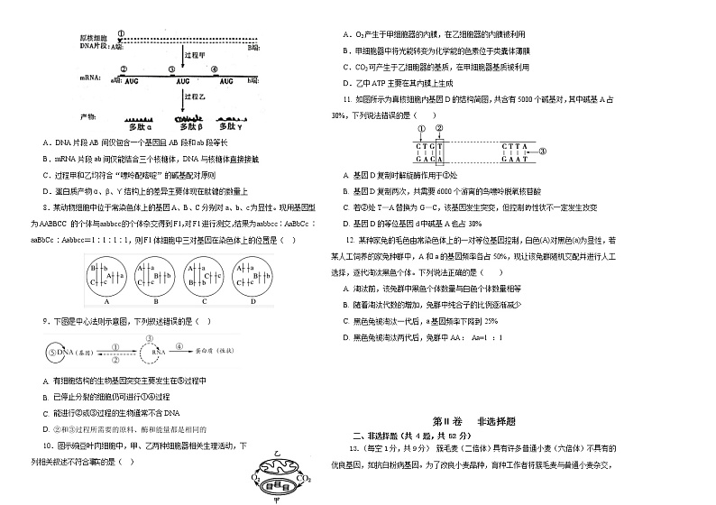 2021天津市三中高三上学期12月月考生物试题含答题纸、答案第2页