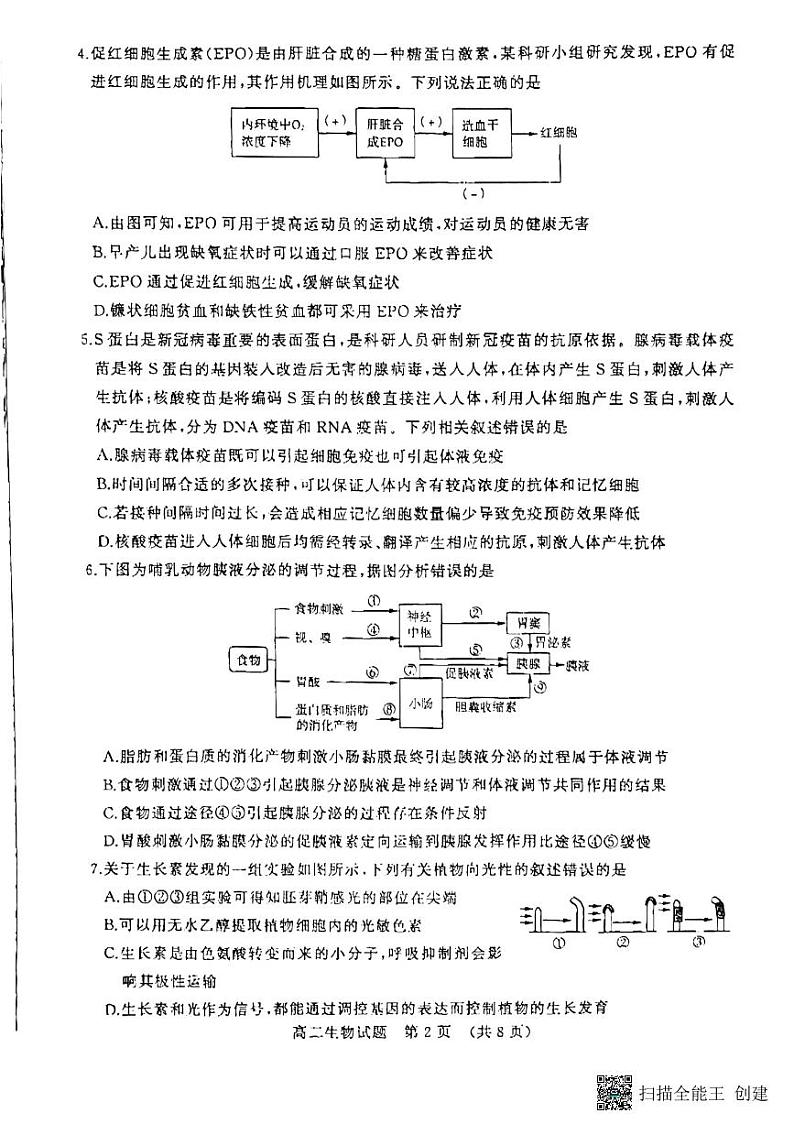 2023济南高二下学期开学（期末考）生物试题扫描版含答案02