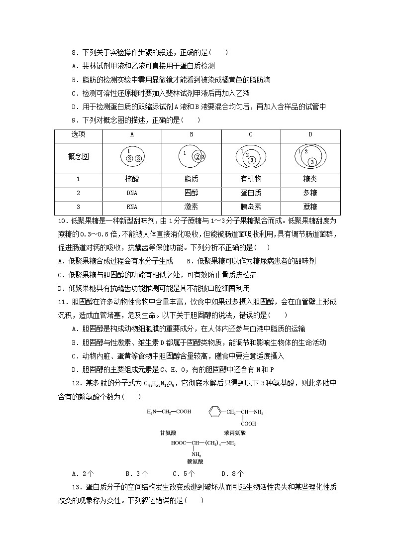 人教版高一上生物 第1，2章走近细胞、组成细胞的分子第2页
