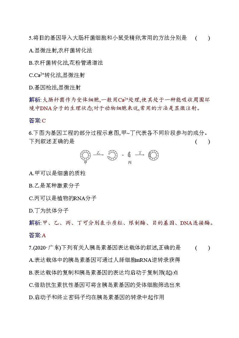 人教版高中生物选择性必修3基因工程的基本操作程序作业含答案03