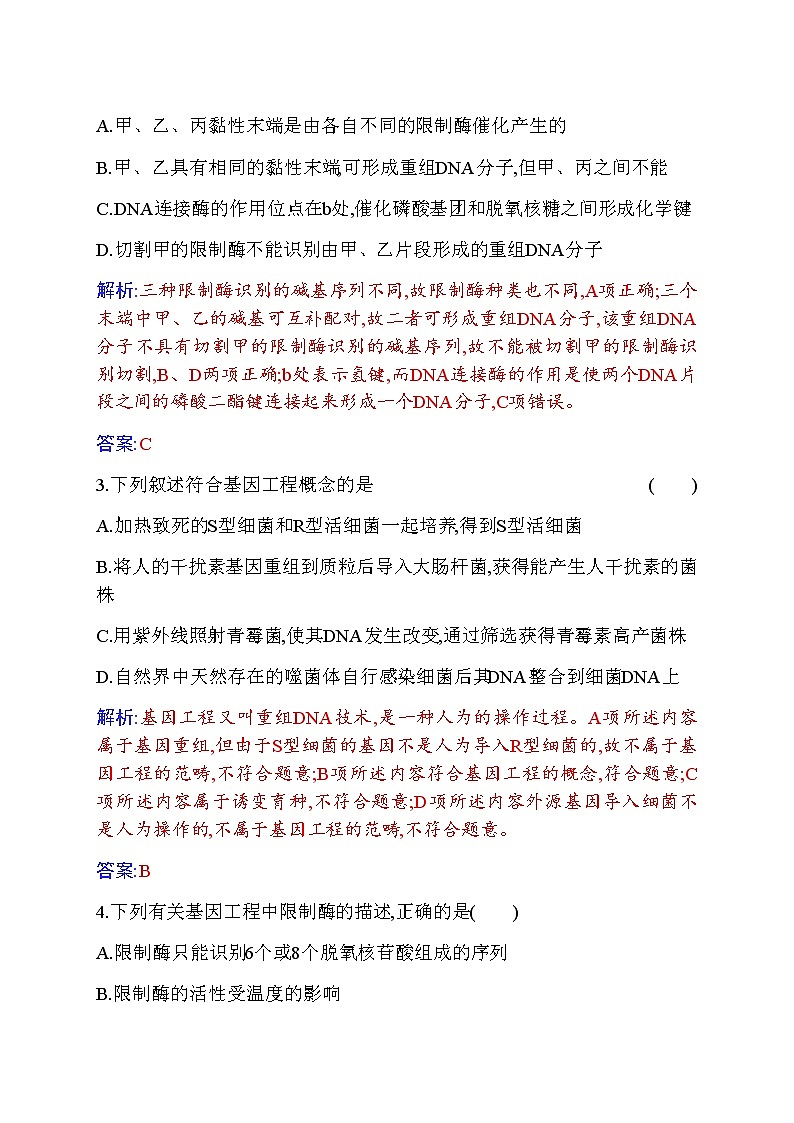 人教版高中生物选择性必修3重组DNA技术的基本工具作业含答案02