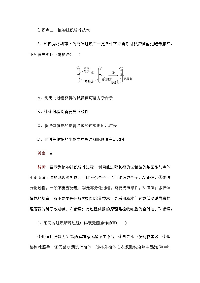 人教版高中生物选择性必修三植物细胞工程的基本技术作业含答案第2页