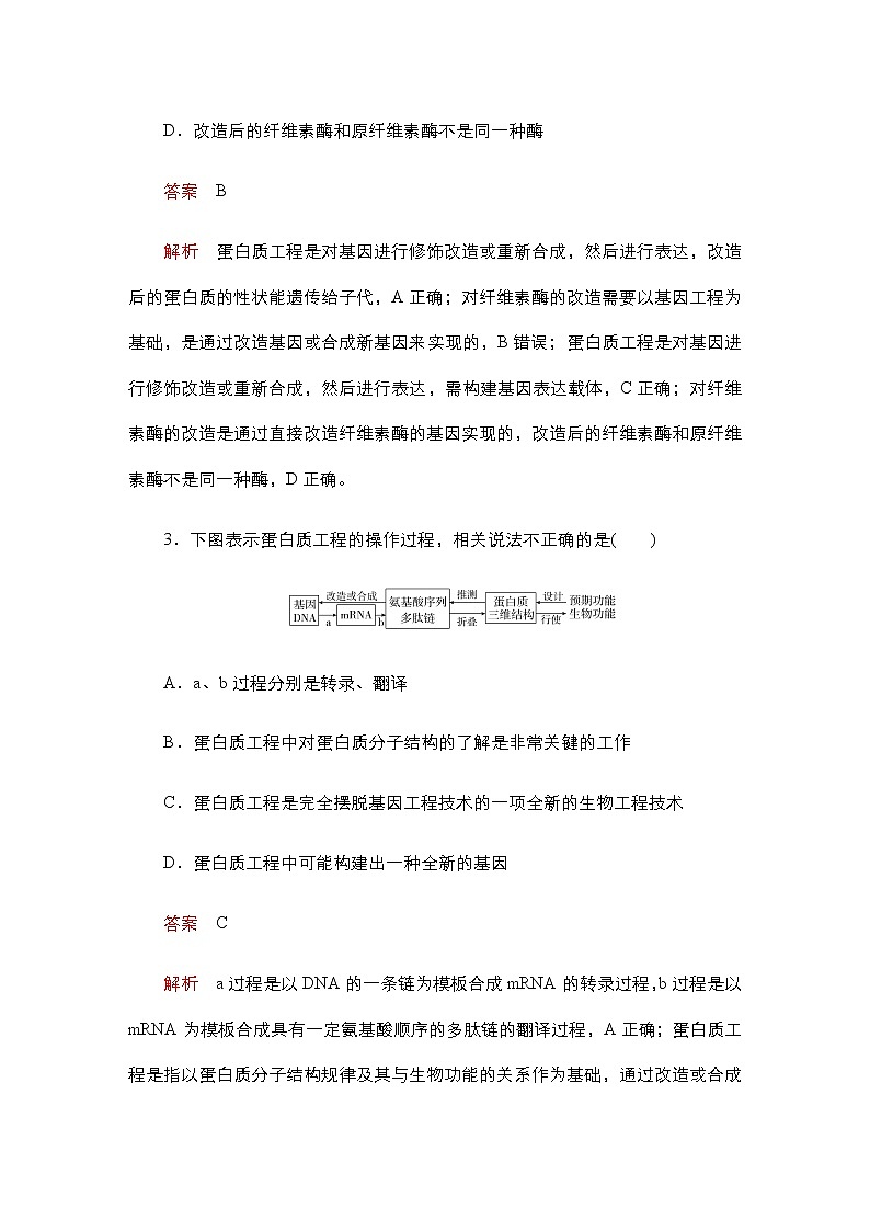 人教版高中生物选择性必修三蛋白质工程的原理和应用作业含答案02