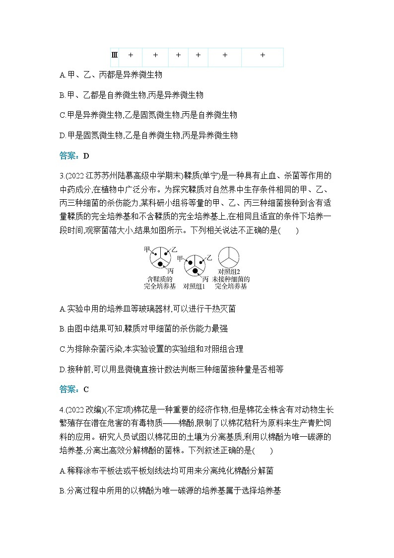 人教版高中生物选择性必修三微生物的培养技术及应用作业含答案第2页