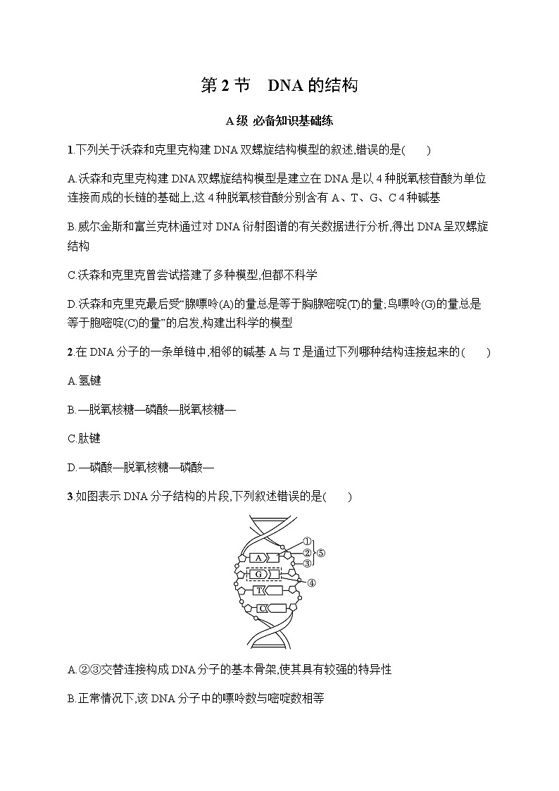 人教版高中生物必修二DNA的结构作业含答案1第1页