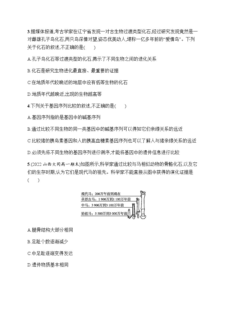 人教版高中生物必修二生物有共同祖先的证据作业含答案2第2页